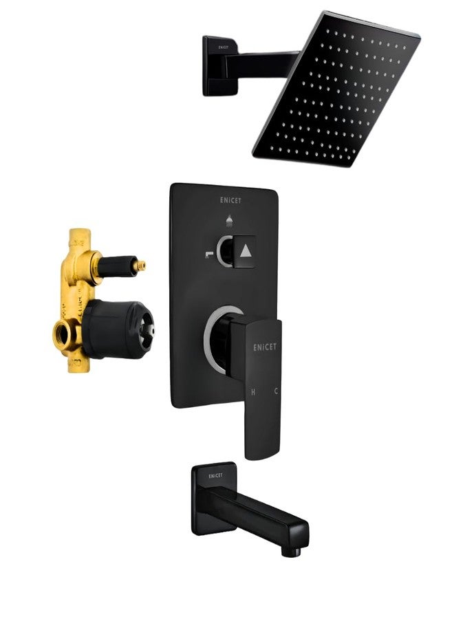 ENICET طقم محول تدفق عالي من النحاس الأصفر من إينيسيت مع صنبور ودش علوي، أسود مطفي، طقم محول ذو ذراع واحد للحمام، طقم دش، نظام دش (TE134SP6BLACK) - Image 1